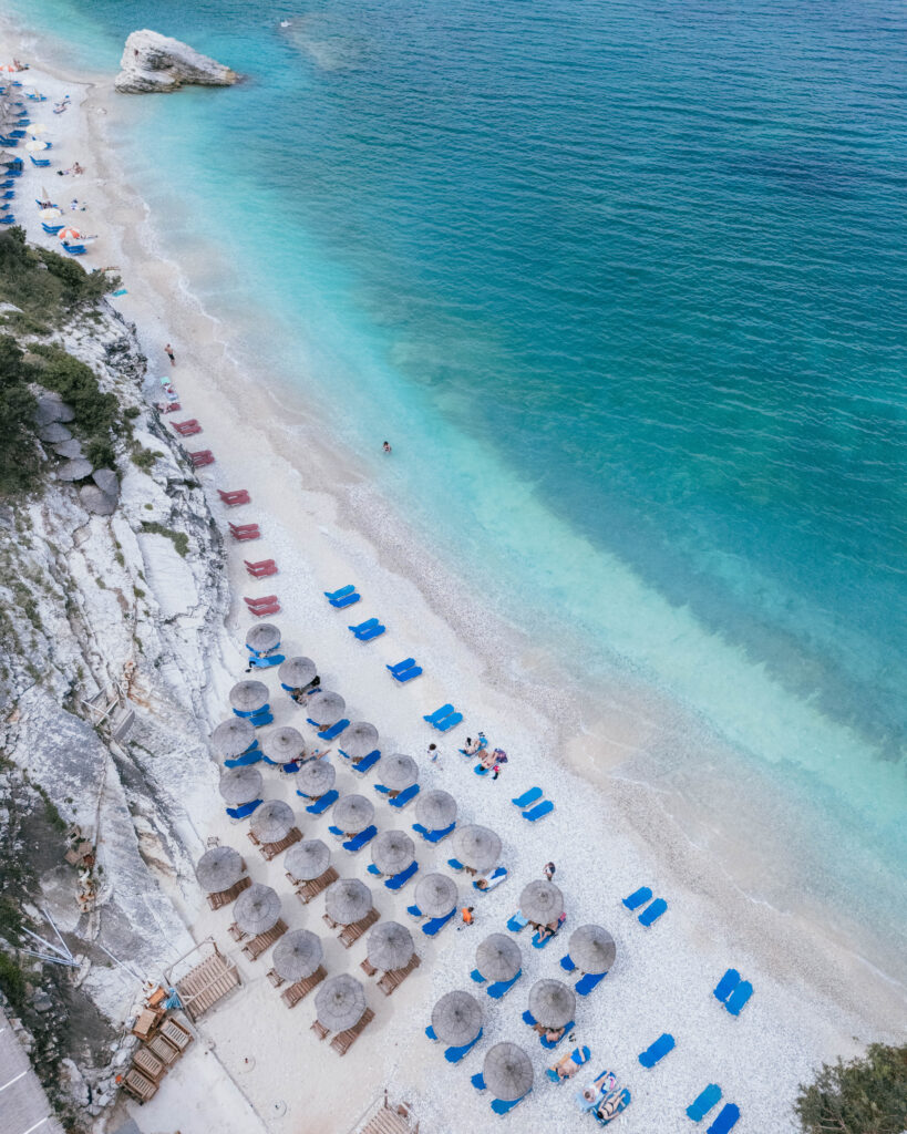 albanian coast umbrellas