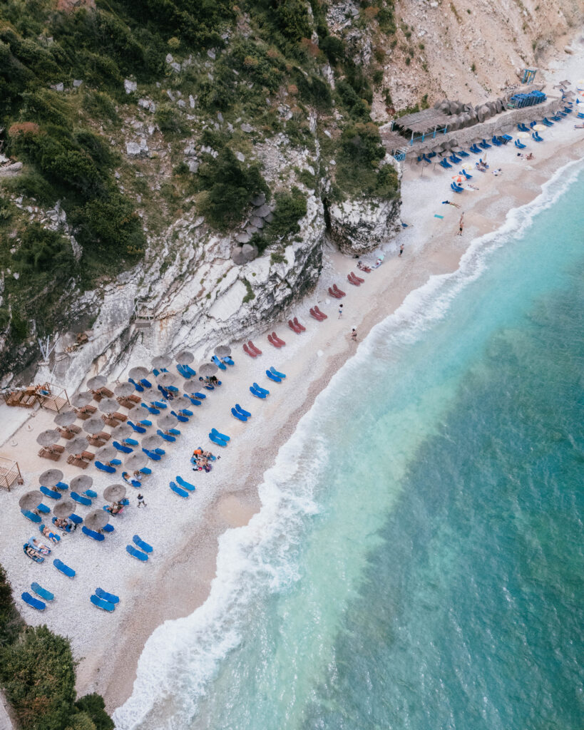 albanian coast umbrellas